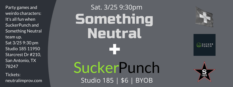 Party games and weirdo characters: It’s all fun when SuckerPunch and Something Neutral team up. Bring your beverages and your weirdo suggestions and let’s see what happens.